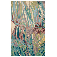 8' Ivory Lilac Hand Tufted Oversized Tropical Leaves Indoor Runner Rug