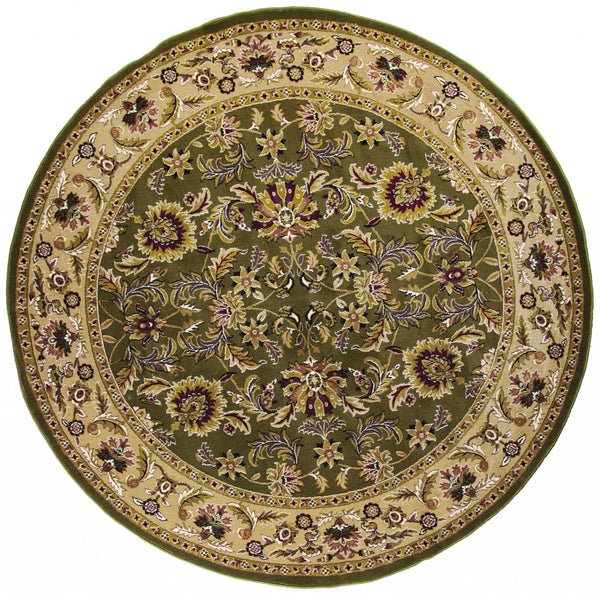 Green Taupe Machine Woven Traditional Octagon Indoor Area Rug