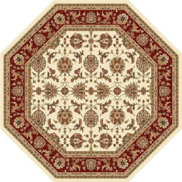 Ivory Red Machine Woven Traditional Octagon Indoor Area Rug