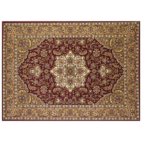 Red Beige Machine Woven Traditional Medallion Octagon Indoor Area Rug
