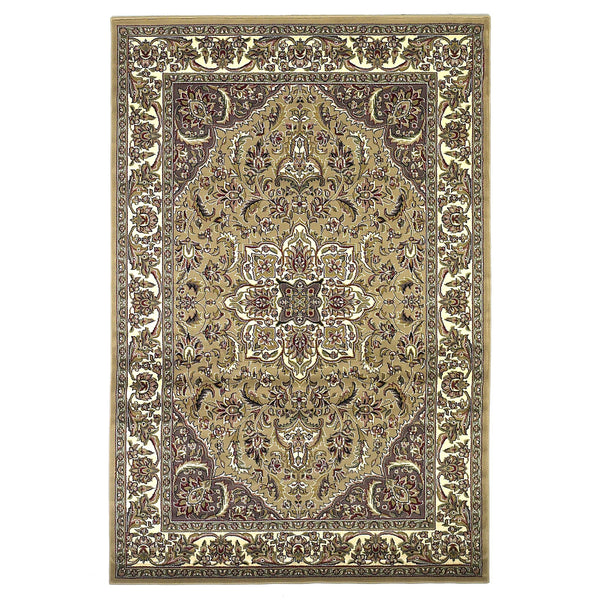 Beige Ivory Machine Woven Traditional Medallion Octagon Indoor Area Rug