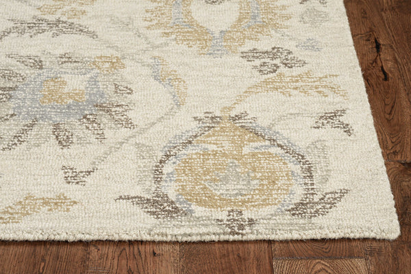 Ivory Machine Woven Traditional Floral Vines Octagon Indoor Area Rug