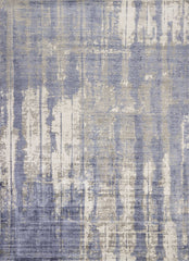 3' x 5' Grey or Blue Abstract Brushstrokes Viscose Indoor Area Rug