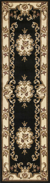 7' Round Black or Ivory Floral Bordered Indoor Area Rug