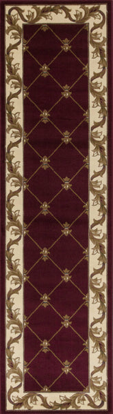 7' Round Burgundy Diamond Fleur de Lis Bordered Indoor Area Rug