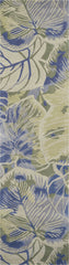 2' x 10' Blue or Green Oversized Leaves Wool Indoor Runner Rug