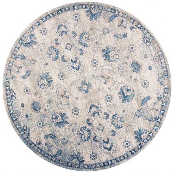 7' Round Polypropylene Grey or  Blue Area Rug