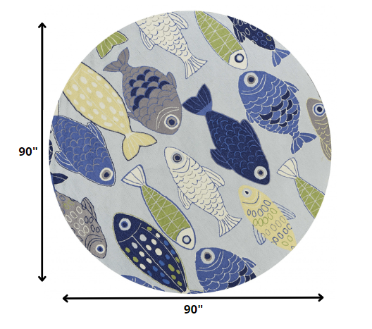 7' Round Light Blue School of Fish Indoor Area Rug