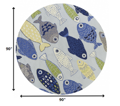 7' Round Light Blue School of Fish Indoor Area Rug