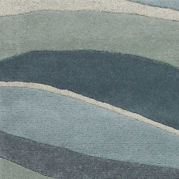 5'x8' Ocean Blue Teal Hand Tufted Abstract Waves Indoor Area Rug