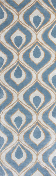 2'6 x 8' Runner Wool & Viscose Blend Blue Area Rug