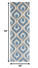 2'6 x 8' Runner Wool & Viscose Blend Blue Area Rug