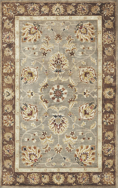 5' x 8' Grey or Mocha  Floral Bordered Wool Indoor Area Rug