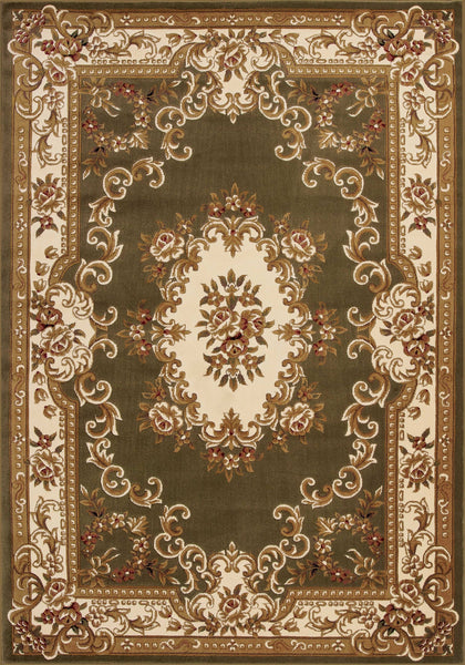 2'x3' Green Ivory Machine Woven Hand Carved Floral Medallion Indoor Accent Rug