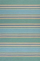 2'x3' Ocean Blue Hand Hooked UV Treated Awning Stripes Indoor Outdoor Accent Rug