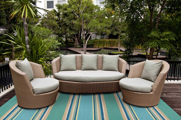 2'x3' Ocean Blue Hand Hooked UV Treated Awning Stripes Indoor Outdoor Accent Rug