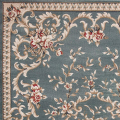 8' Slate Blue Bordered Floral Indoor Runner Rug