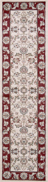 8' Ivory Red Bordered Floral Indoor Runner Rug