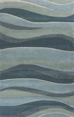 2'x4' Ocean Blue Teal Hand Tufted Abstract Waves Indoor Accent Rug