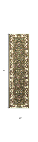 2' x 8' Green or Ivory Traditional Runner Rug