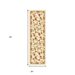 2' x 8' Ivory Floral Vine Runner Rug