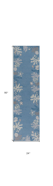 2' x 7' Sea Blue Costal Runner Rug