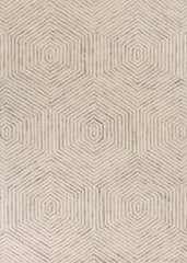 3' x 5' Ivory Geometric Hexagon Wool Area Rug