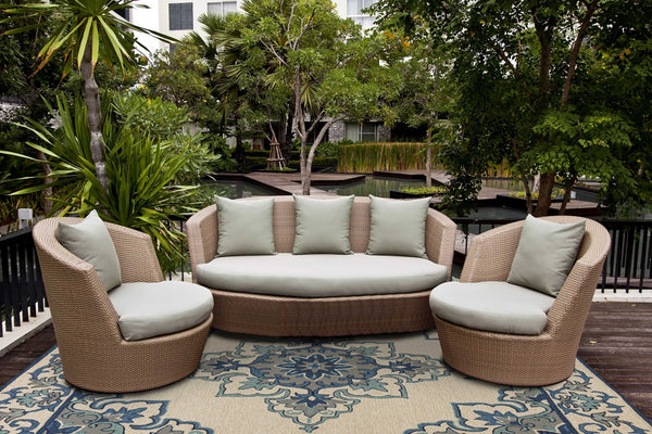 3'x5' Ivory Blue Hand Hooked Floral Medallion Indoor Outdoor Area Rug