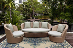 3'x5' Ivory Blue Hand Hooked Floral Medallion Indoor Outdoor Area Rug