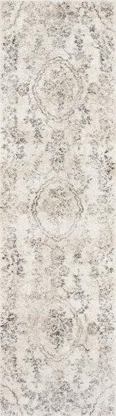 7' Grey Machine Woven Distressed Floral Medallion Indoor Runner Rug