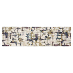 7' Ivory Machine Woven Abstract Brushstrokes Indoor Runner Rug