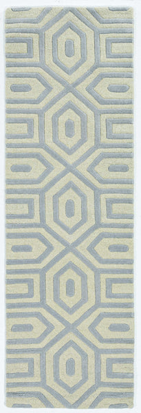 8' Grey Hand Tufted Geometric Indoor Runner Rug