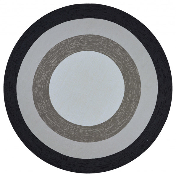 7' Charcoal Grey Hand Hooked UV Treated Bordered Round Indoor Outdoor Area Rug