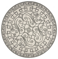 8' Ivory Grey Hand Woven UV Treated Greek Key Medallion Round Indoor Outdoor Area Rug