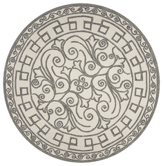 8' Ivory Grey Hand Woven UV Treated Greek Key Medallion Round Indoor Outdoor Area Rug