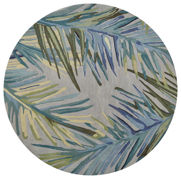 6' Grey Blue Hand Tufted Tropical Palms Indoor Area Rug