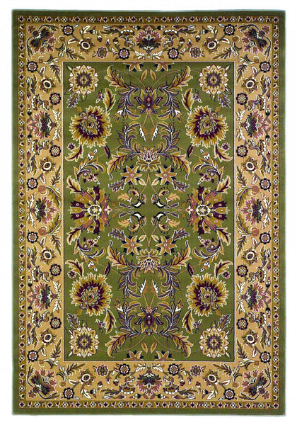 8'x11' Green Taupe Machine Woven Floral Traditional Indoor Area Rug