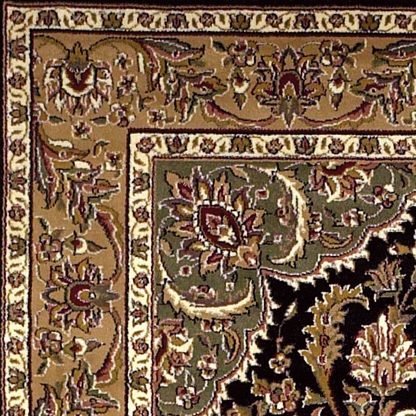8'x11' Black Beige Machine Woven Floral Medallion Indoor Area Rug