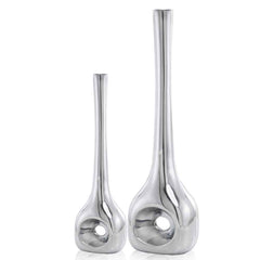 Buffed Silver Hole Set of 2 Vases