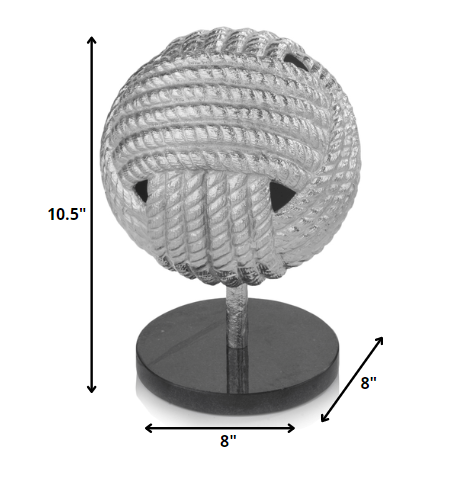 8' x 8' x 10.5' Rough Silver Black Rope Ball Sculpture