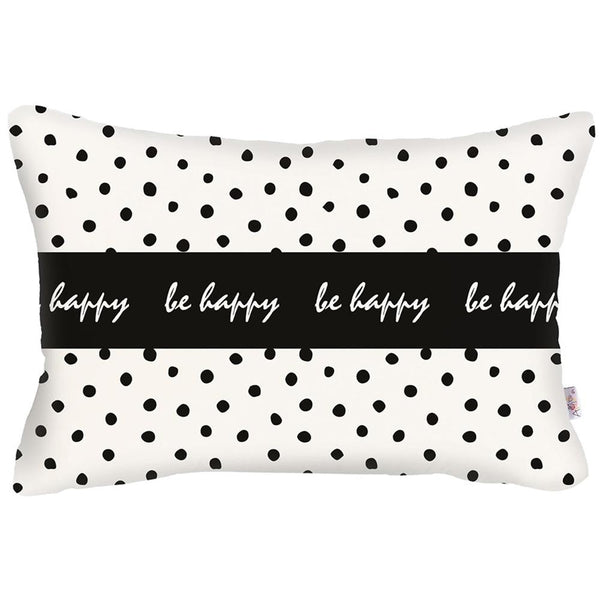 Be Happy Dots Decorative Rectangle Throw Pillow Cover