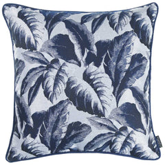 Navy Blue Jacquard Tropical Leaf Decorative Throw Pillow Cover