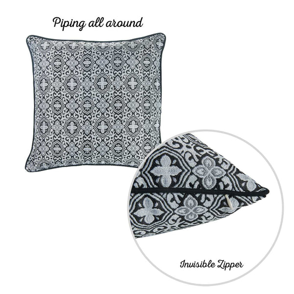 Gray Black Jacquard Medallion Decorative Throw Pillow Cover