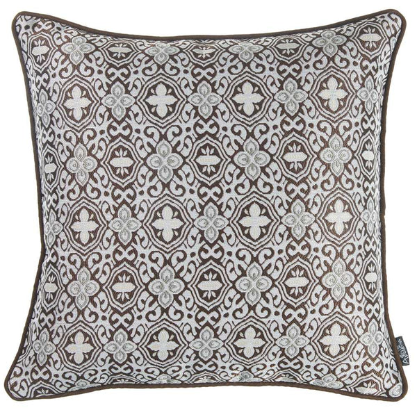 Brown and White Medallion Decorative Throw Pillow Cover