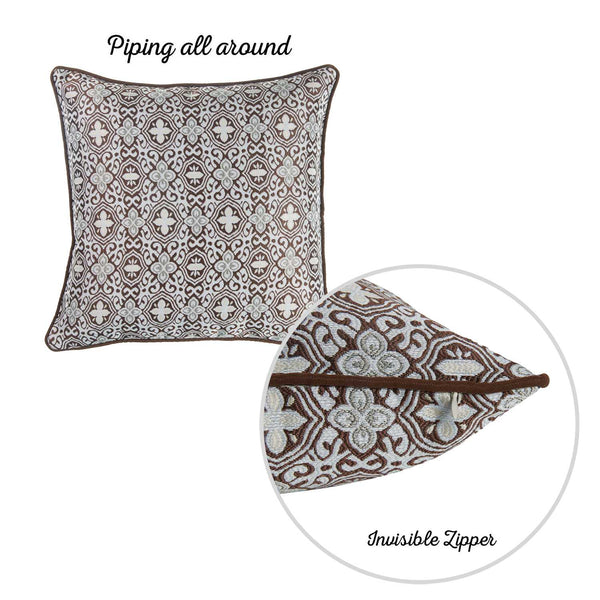 Brown and White Medallion Decorative Throw Pillow Cover