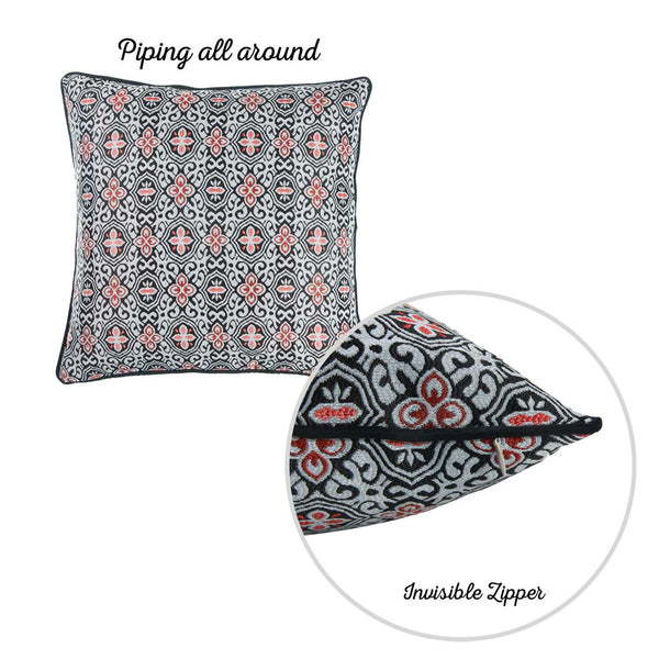 Black White Red Jacquard Medallion Decorative Throw Pillow Cover