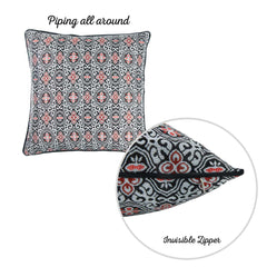 Black White Red Jacquard Medallion Decorative Throw Pillow Cover