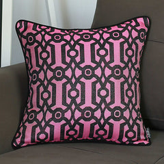 Fuchsia and Black Jacquard Geo Decorative Throw Pillow Cover