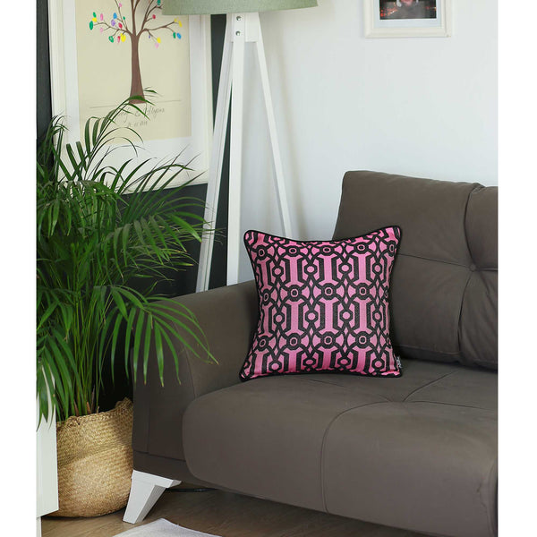 Fuchsia and Black Jacquard Geo Decorative Throw Pillow Cover