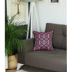 Fuchsia and Black Jacquard Geo Decorative Throw Pillow Cover